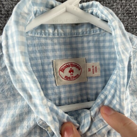 Brooks Brothers Cotton Blue Medium Button-Down Check Men Shirt Long Sleeve Adult - Picture 9 of 14